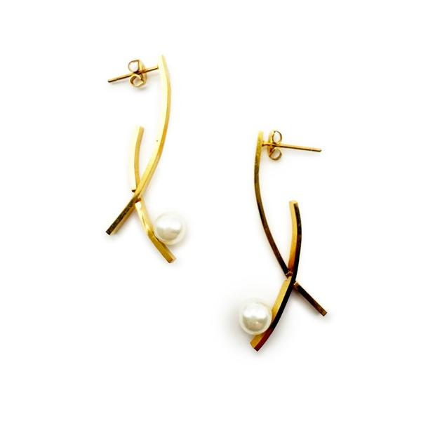 ピアス KISHOKACHI 希少価値 パールカーブクロスバーキャッチステンレスピアス レディース