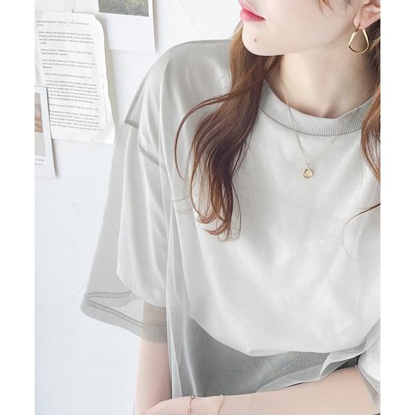 「Java」 半袖カットソー LARGE ホワイト×ライトグレー レディース