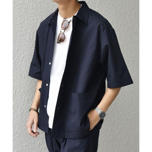 「SHIPS any」 半袖シャツ MEDIUM ネイビー メンズ