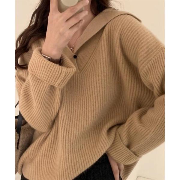 ニット セーター ラペルカラー プルオーバーニット レディース