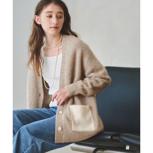 カーディガン フォックスカシミヤ スパンコール ミドル カーディガン レディース