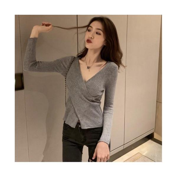 ニット セーター 4色展開　Vネック　前身クロスデザイン　ニット　セーター レディース