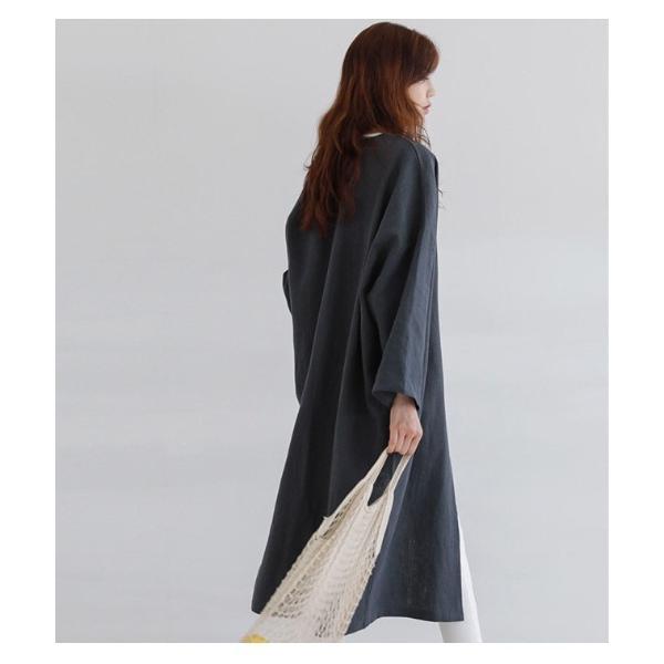 ノーカラーコート コート 麻風　コート レディース