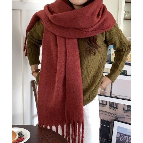 マフラー ストール シンプルフリンジボリュームマフラー レディース