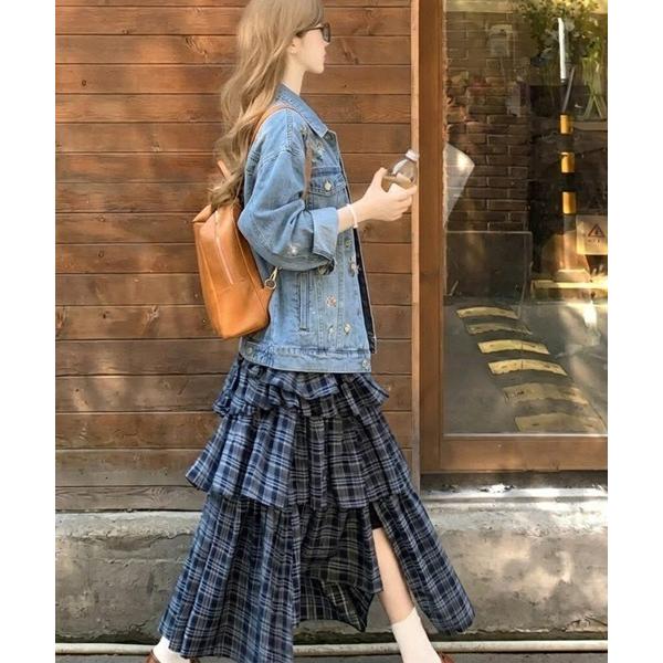 ワンピース チェックティアードドッキングワンピース