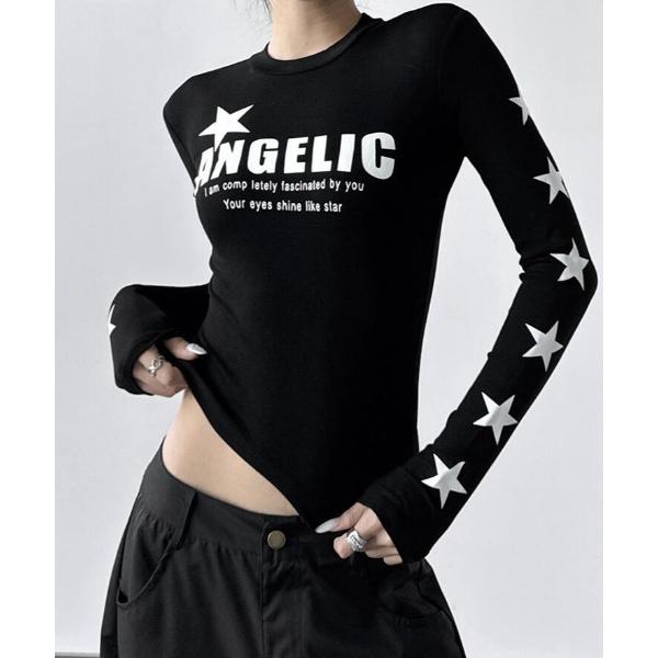 tシャツ 星柄プリントのロングスリーブトップス レディース