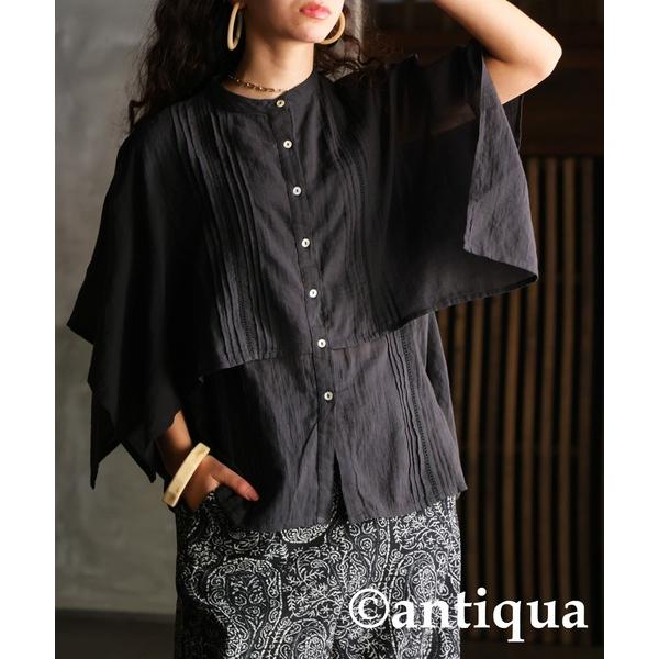 「antiqua」 7分袖ブラウス R ブラック レディース