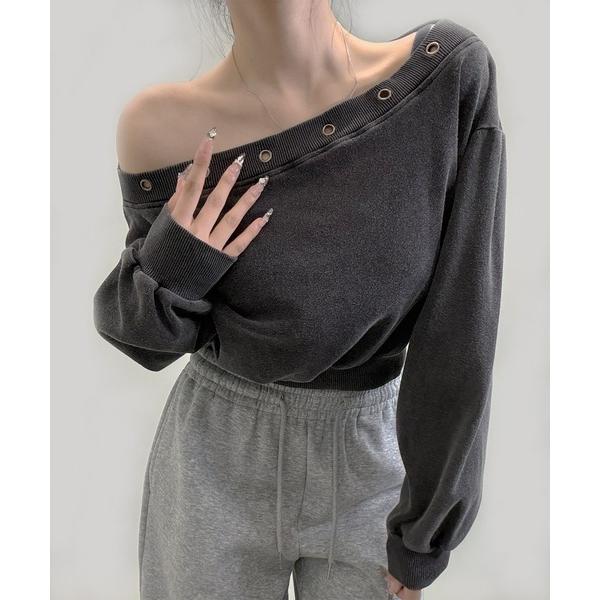 トレーナー スウェット 2color/アイレットデザインショット丈スウェット レディース メンズ