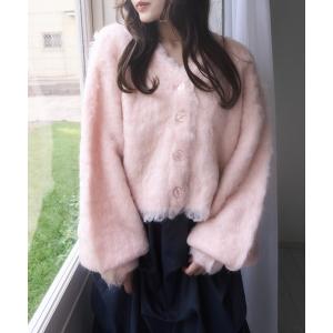 カーディガン シャギーニットカーディガン レディース