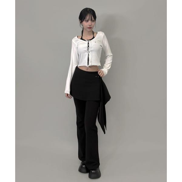 スラックス パンツ 韓国ストリートアシンメトリードレープ フレアパンツ レディース
