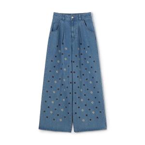 ジーンズ デニム デニムパンツ ボタニカルエンブロイダリーデニム タックワイドパンツ レディース