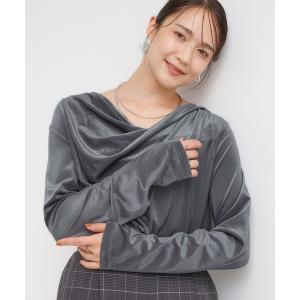 tシャツ 「S-LL」ベロア調ドレープデザインカットソー レディース