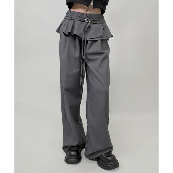 スラックス パンツ ベルトディテールストリートハイウエストスラックス レディース