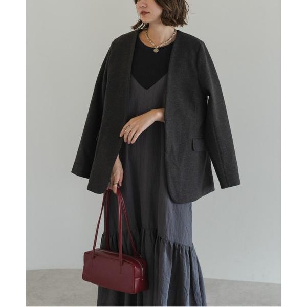 ジャケット ノーカラージャケット ノーカラーウールライクジャケット レディース