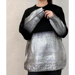 ニット セーター 箔プリントオーバーサイズプルオーバー レディース