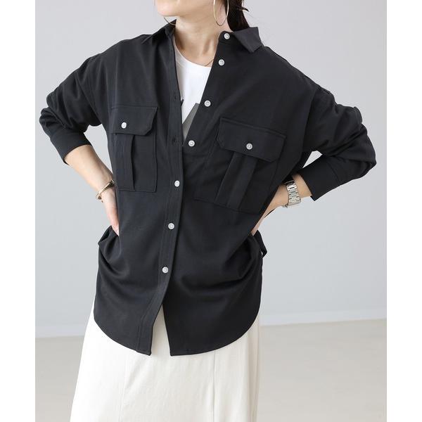 ブラウス シャツ エステルスパン両ポケジャケットシャツ レディース