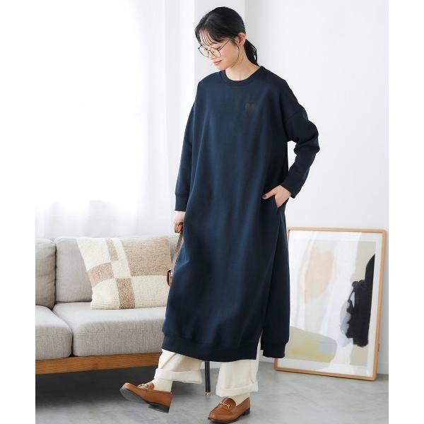 ワンピース 「大きいサイズ」柔らか裏起毛ワンポイント刺しゅうゆるシルエットワンピース
