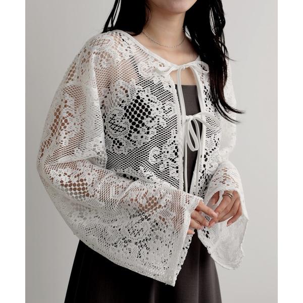 カーディガン フラワーメッシュカーデ レディース