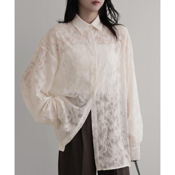 ブラウス シャツ ジャガードフラワーシアーシャツ レディース