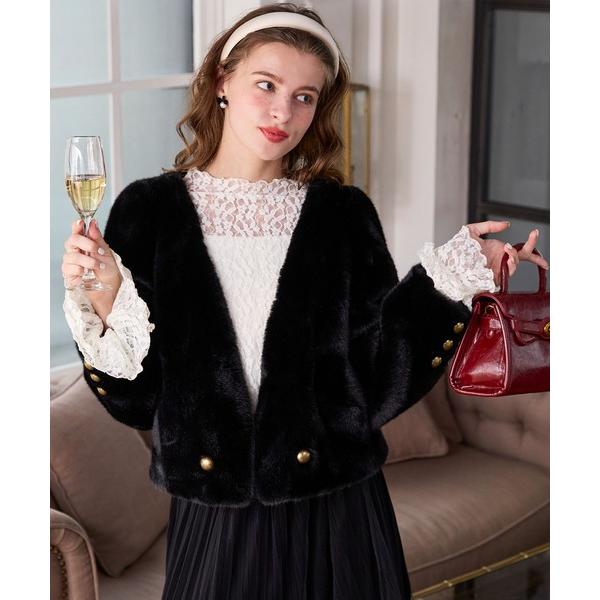 ジャケット ノーカラージャケット 「BONLECILL noir」フェイクファーコンパクトノーカラー...