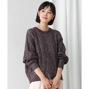 ニット セーター 箔プリントスリットネックニット レディース