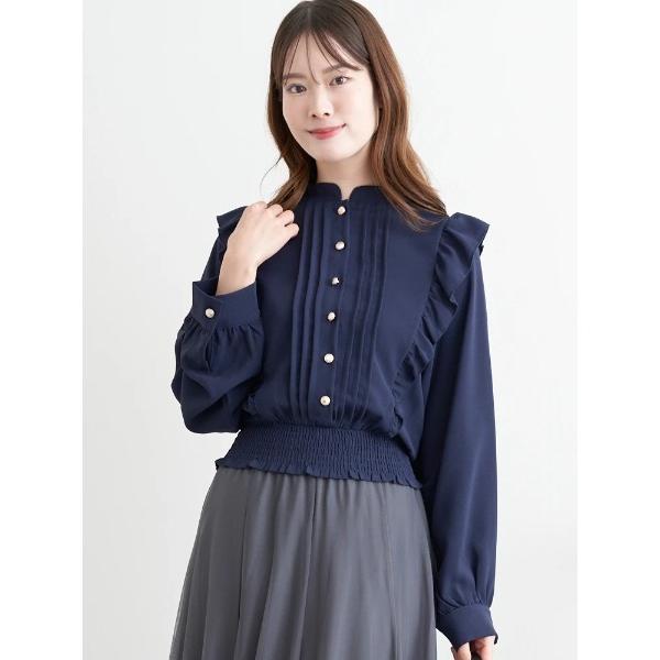 ブラウス シャツ ピンタックフリルブラウス(無地・チェック柄) レディース