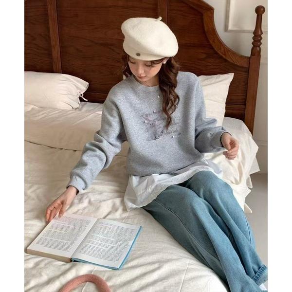 トレーナー スウェット 「WEB限定」パール付き猫プリントスウェットトップス「韓国ファッション カジ...