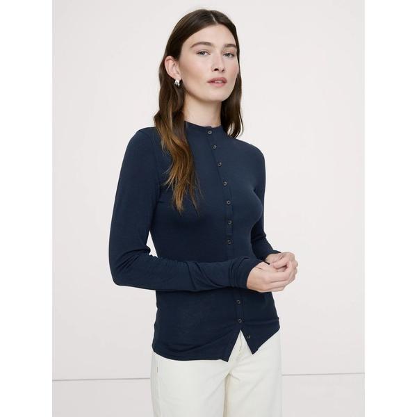 カーディガン リュクス ウールブレンド ボタンフロント シャツ レディース