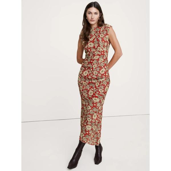 ワンピース アシンメトリー ルーシュ ミディドレス