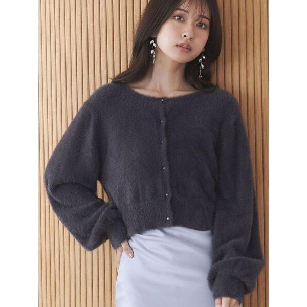 カーディガン ミニシャギークルーネックカーディガン レディース