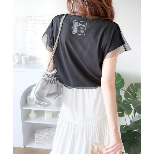 「Java」 半袖カットソー MEDIUM チャコールグレー×ブラック レディース