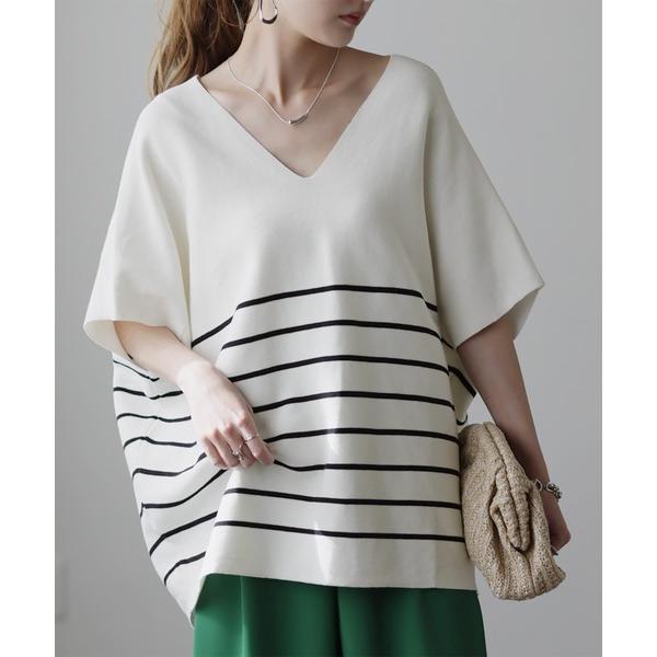 「HUG.U」 Vネックニット M ホワイト系その他 レディース