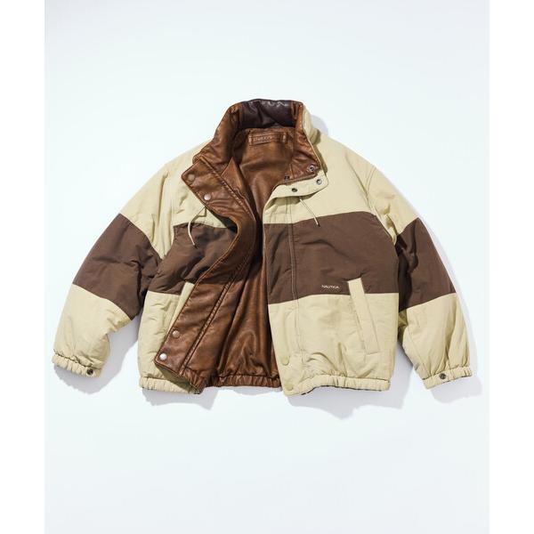 ダウンコート ダウンジャケット NAUTICA/ノーティカ フェイクレザー×ナイロン リバーシブルブ...