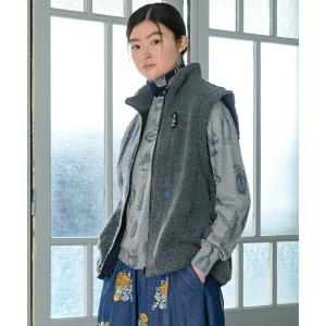 ベスト ジレ レトロフラワー刺繍ボアベスト（裏地付き） レディース