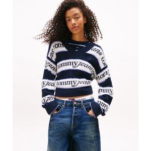 ニット セーター ストライプロゴVネックセーター レディース