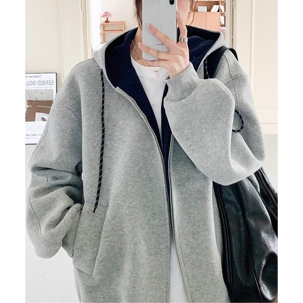 パーカー バイカラージップアップスウェットパーカー レディース