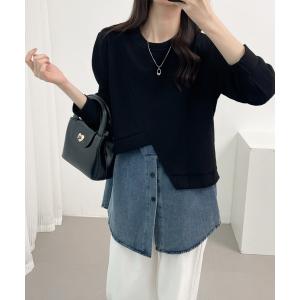 tシャツ アシメデニムドッキングプルオーバー レディース
