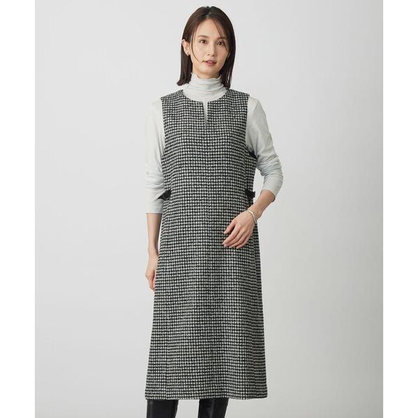 スカート ウールシルク ハウンドトゥース ジャンパースカート