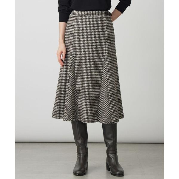 スカート ウールシルク ハウンドトゥース フレア スカート