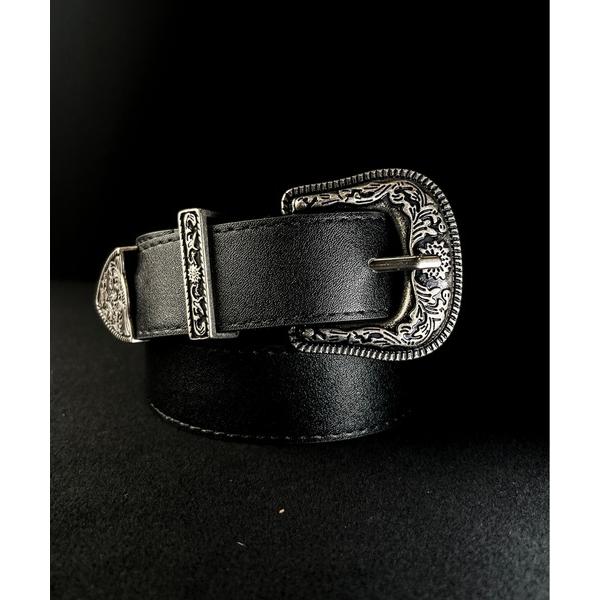 ベルト 10A16 シルバーウエスタンバックル ブラックベルト メンズ