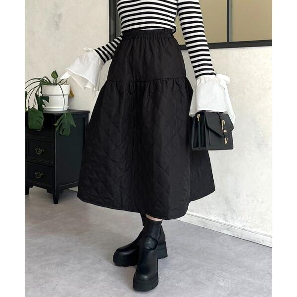 スカート キルティングボリュームフレアスカート