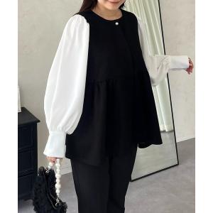 ブラウス シャツ パールボタンドッキングペプラムブラウス レディース