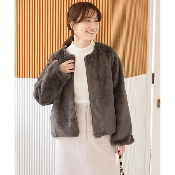 ブルゾン アウター ノーカラーファーブルゾン レディース