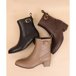ブーツ ラウンドトゥ　ベルトデザインショートブーツ レディース