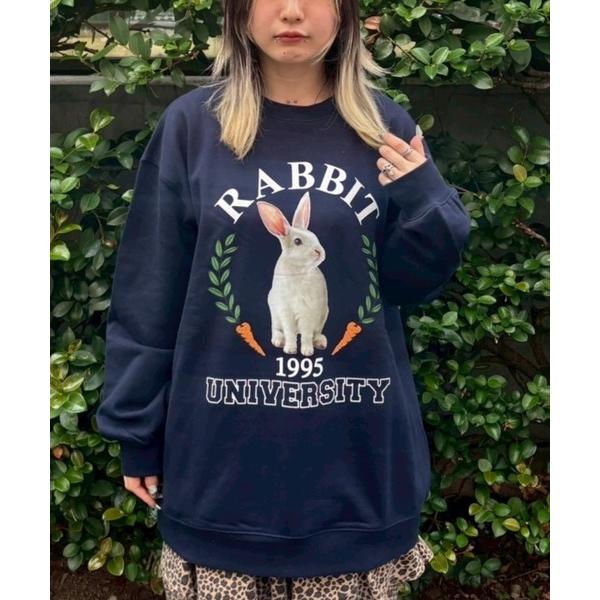 トレーナー スウェット RABBIT UNIVERSITY SWEAT ワンピース レディース メン...