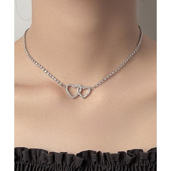 ネックレス ダブルハートネックレス レディース