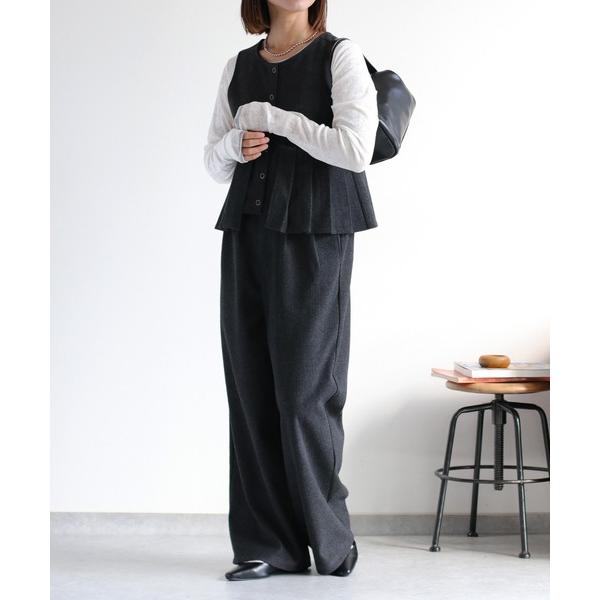 パンツ 「セットアップ対応」ツイードライクイージ−ワイドトラウザー レディース