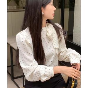 ブラウス シャツ ドット柄リボンタイブラウス レディース
