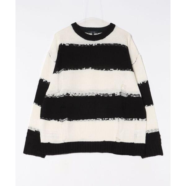 セーター ニット ダメージボーダークルーネックニット メンズ レディース