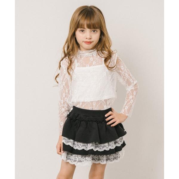 tシャツ ハイネックレースシアートップス キッズ 子供服 女の子